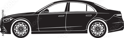 luxury black sedan car side view illustration for business and transportation