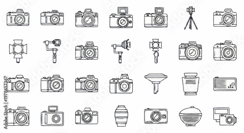 Camera icons and photography tools.