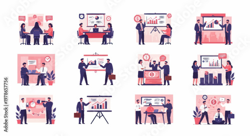 Business people presenting data charts.