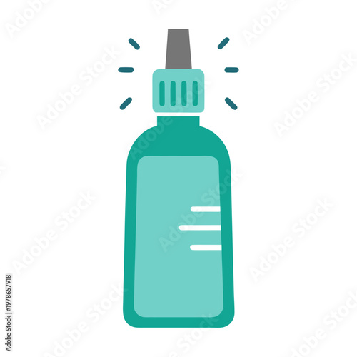 Minimal teal mouthwash bottle with grey cap sits on white.