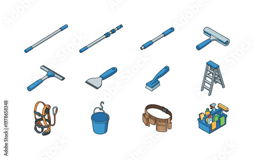 Window cleaning pole, telescopic pole, extension handle, window washer tool, squeegee with handle, scraper blade tool, corner