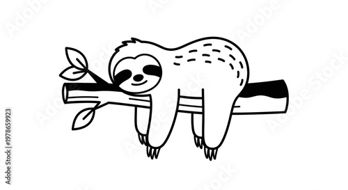 A cute sloth hanging on branch.