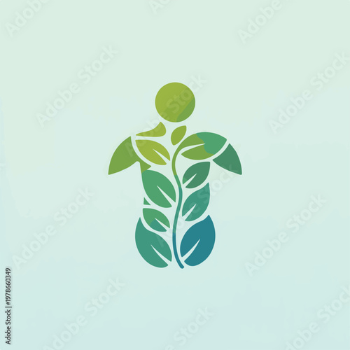 Abstract environmental symbol featuring a person whose arms become branches with green leaves.