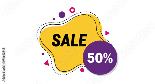 A vibrant sale advertisement with 50 percent discount displayed prominently
