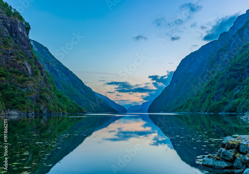 Red house on a fjord in Norway