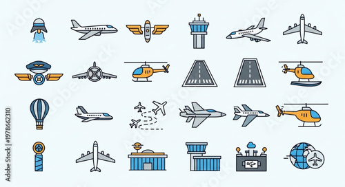 Collection of various aircraft and aviation icons.