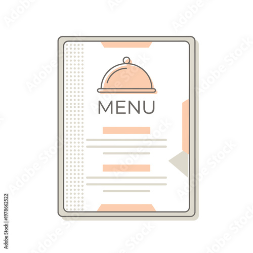 A menu illustration displays a covered dish on a plate with lines