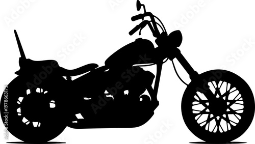 Black silhouette of a classic custom cruiser motorcycle with spoked wheels and a tall seat
