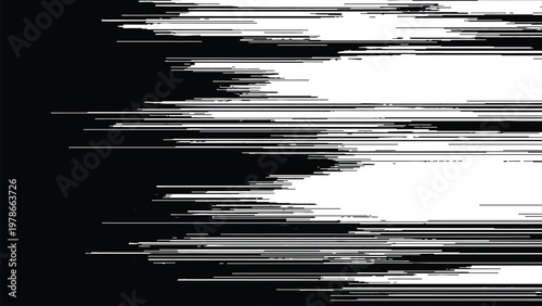 Glitchy white and black horizontal lines abstract digital distortion effect on screen