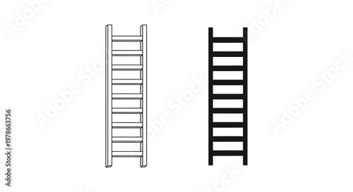 Two ladders depicted in contrasting styles one light and one dark silhouette
