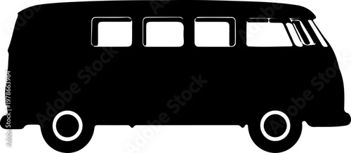 Vintage Camper Van Silhouette - Classic Automotive Icon for Retro Travel Adventures