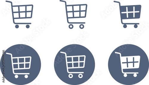 角が丸い紺色の買い物カートのマークと円のアイコン素材セット