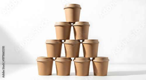 Pyramid of Brown Coffee Cups