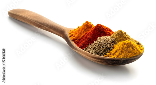 Assorted Spices on Wooden Spoon