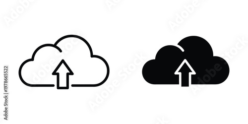 Upload and download cloud icons with contrasting styles for data transfer representation