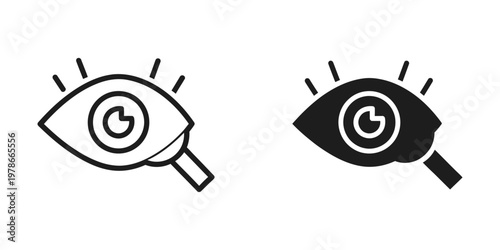Eyes with magnifying glasses examining a circular symbol