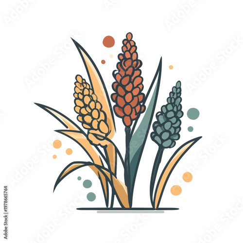 Colorful Botanical Plant Illustration with Buds