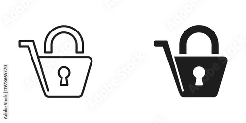 Comparison of open and closed shopping cart icons with padlock symbols