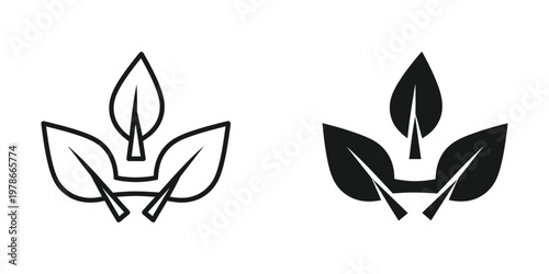 Contrasting symbolic leaf and flame designs in line and filled styles