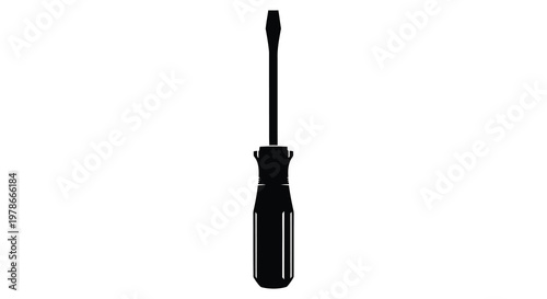A stark black silhouette of a standard screwdriver against a white background