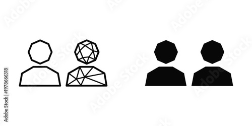 Contrast between abstract geometric avatars and solid silhouette figures