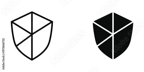 Contrasting graphic designs of a shield with geometric and solid color variations