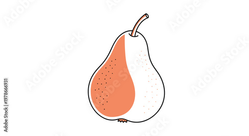 Single pear fruit illustration with a distinctive orange-tinted side and textured skin is isolated on a white background for food themes.
