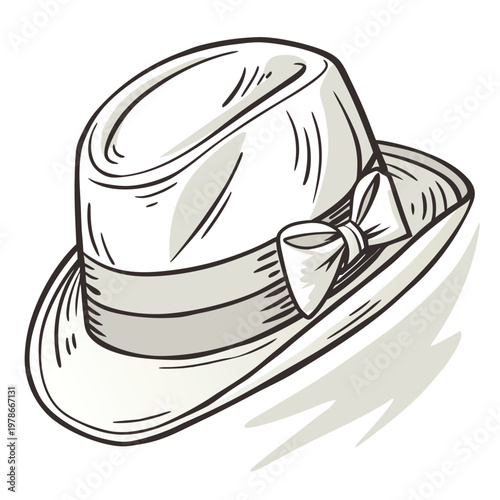 Stylish white hat with ribbon and bow accent graphic cloche hat headwear accessory illustration womenswear fashionable clothing