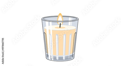 Simple lit candle in a transparent glass holder provides a warm and peaceful glow for meditation or home decor.