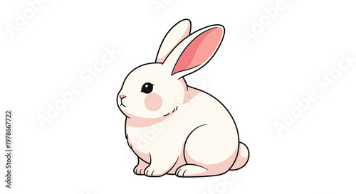 Adorable white bunny rabbit with pink ears and cheeks sits quietly in a cute and clean cartoon illustration style.