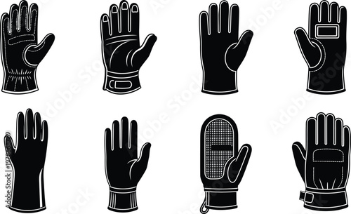 Vintage engraving of eight different black gloves a detailed collection of handwear styles and designs
