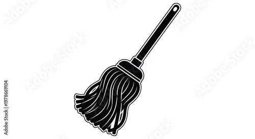 A black silhouette of a traditional mop simple design silhouette