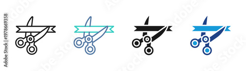 Ribbon Cutting  icon set multiple style collection