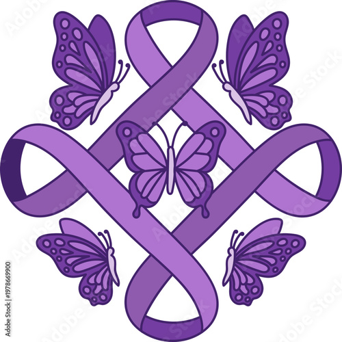 Purple Awareness Ribbon with Butterflies
