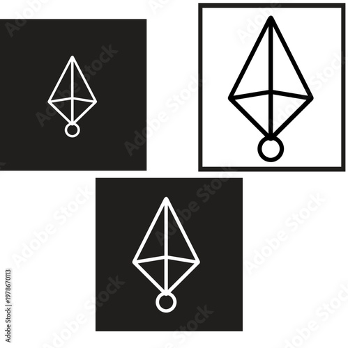 Geometric location pin icon, sharp edges, black and white