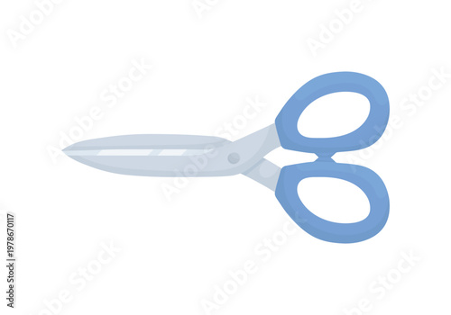 Blue scissors on a white background. Seamstress's tools. Handicraft elements.
