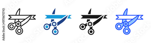 Ribbon Cutting  icon set multiple style collection