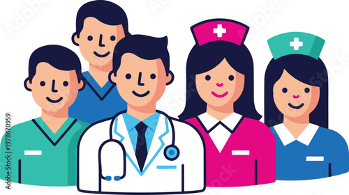 Medical team with doctor and nurses smiling together