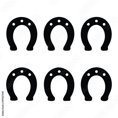 Black horseshoe icons, horse shoe symbols, luck charms, vector graphics