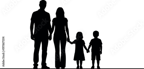 Family Silhouette with Parents and Two Children Holding Hands Together Unity Love Vector Illustration