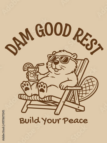 Beaver wearing sunglasses on chair.