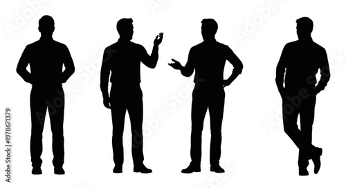 Four Male Silhouettes Standing in Various Poses.
