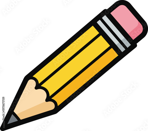A colorful illustration of a pencil with eraser on a white background