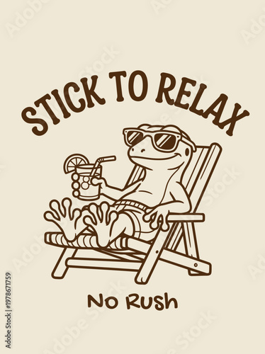 Frog on beach chair relaxing summer.