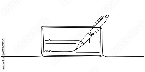 continuous one line drawing Credit card, pen, and payment concept, line drawing, financial icon, vector illustration