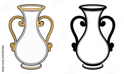 Luxury vase silhouette with elegant curves, minimal black vector illustration isolated on white background. classic home decor object design with artistic shape