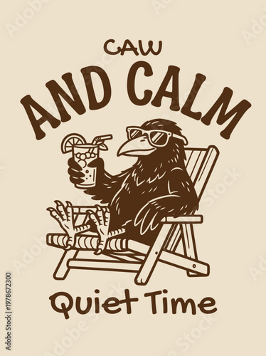 Relaxed Bird on Beach Chair Illustration.