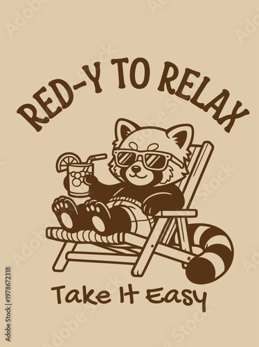 Red panda in beach chair relaxing.