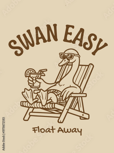 Fotografie Swan wearing sunglasses on beach chair.