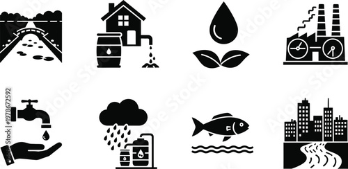 Environmental impact icons a visual representation of pollution's effects on ecosystems and urban life